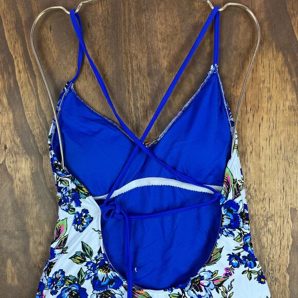 A.N.A New Approach Women Blue White Romeo Floral Open Back Swimsuit One Piece M - Picture 11 of 12
